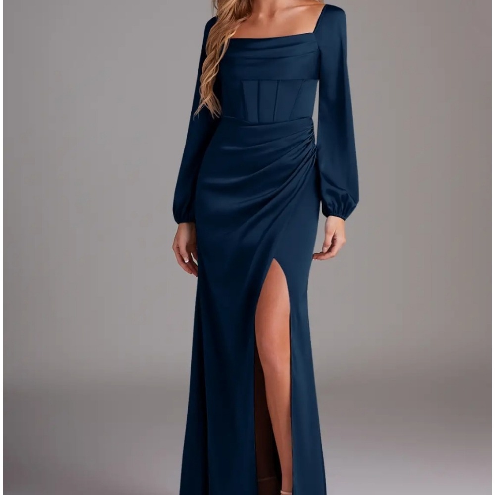 NWT Azazie Dark Navy Zeta Maxi Dress‎ Bridesmaid Size A10 Renaissance